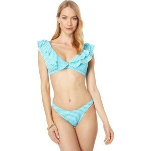 Lilly Pulitzer Aelin Bikini Top Women's 12 Blue Gingham Ruffle Swimwear JDM929